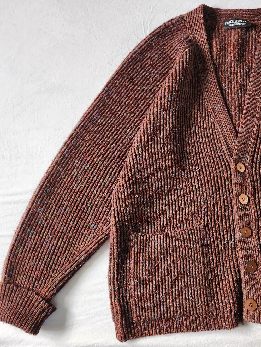 Vintage Parkhurst Brown Ribbed Cardigan Sweater - Picture 5 of 12